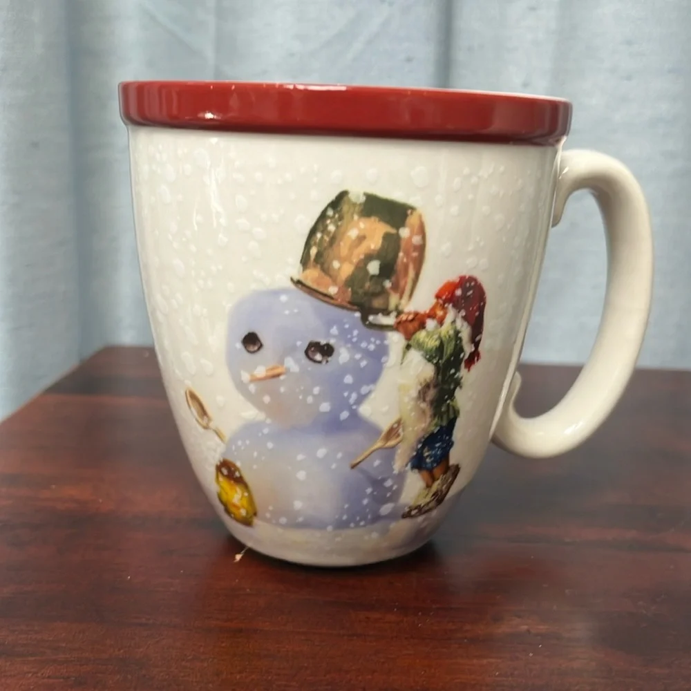 Nordic Elf Christmas Mug Elf Building Snowman by Svien Solem for Williams-Sonoma